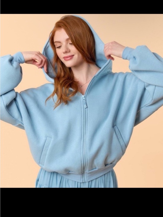 Blogilates Tops - Light Blue Hooded Zip-Up Sweatshirt